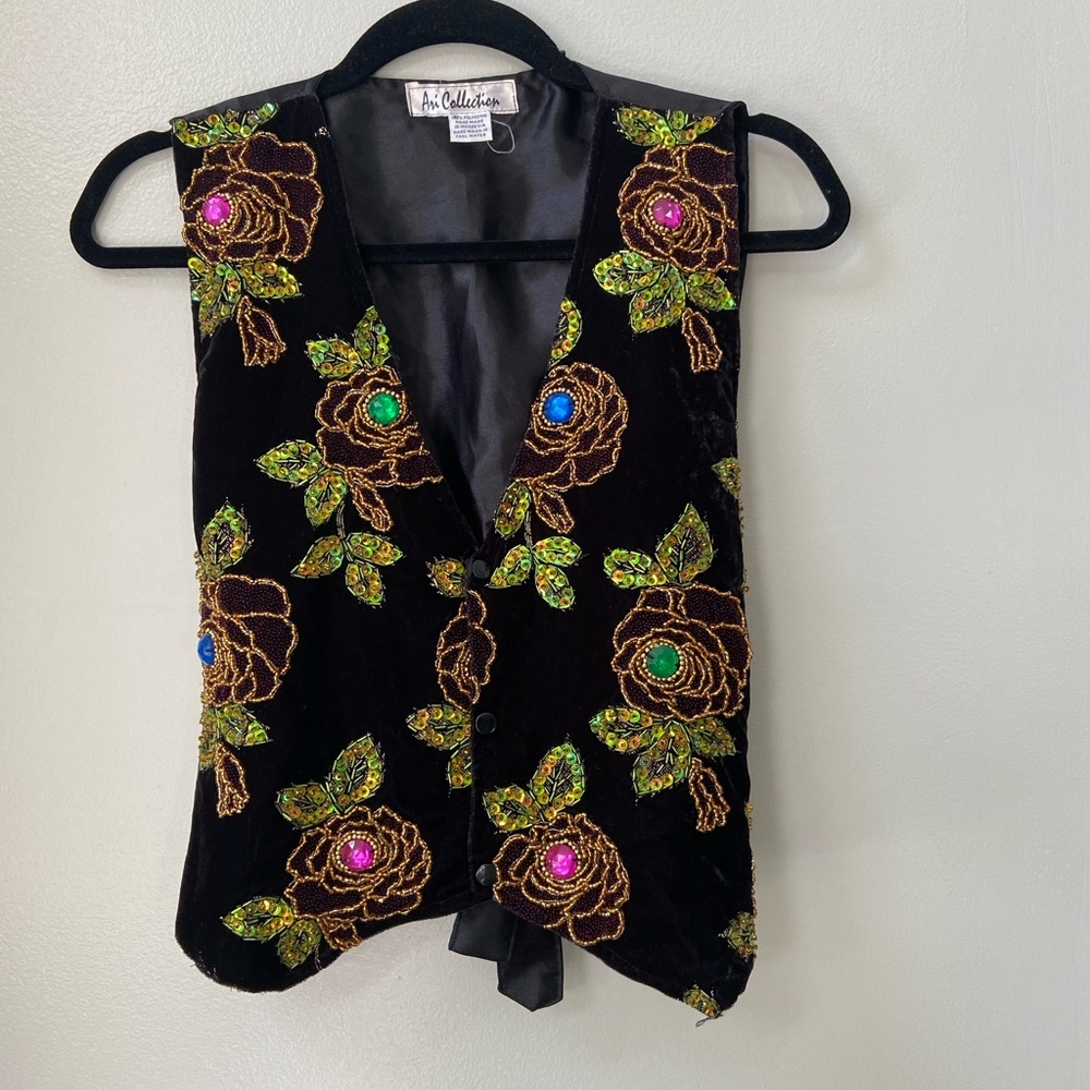 Velvet Vest w/Beaded Flowers